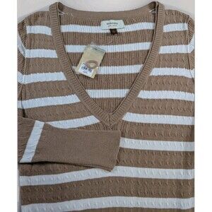 Sonoma Sweater Womens XL Brown Stripe V-Neck Lightweight Cable Knit